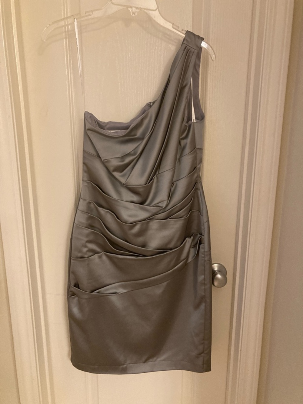 One-Shoulder Satin Cocktail Dress in Gray